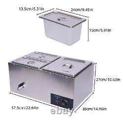 Commercial Stainless Steel Food Warmer 3-Pan Steam Table Warmer with Lids 30-85°C