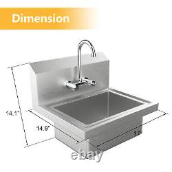 Commercial Stainless Steel Hand Wash Sink Wall Mount Kitchen Sink With Back Splash