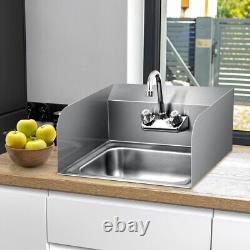 Commercial Stainless Steel Hand Wash Sink Wall Mount Kitchen Sink With Side Splash