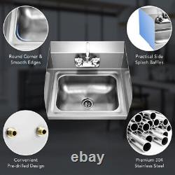 Commercial Stainless Steel Hand Wash Sink Wall Mount Kitchen Sink With Side Splash