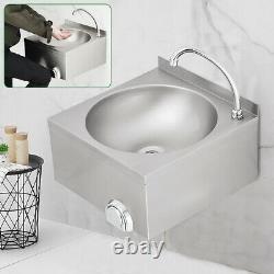 Commercial Stainless Steel Hand Wash Wall Mount Knee-Operated Sink Kitchen USA