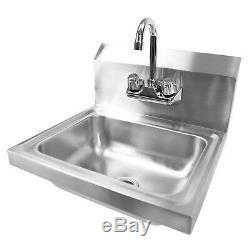 Commercial Stainless Steel Hand Wash Washing Wall Mount Sink Kitchen