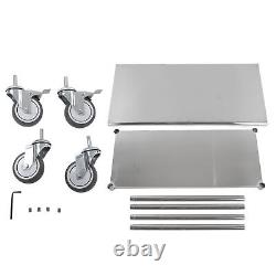 Commercial Stainless Steel Kitchen Bench Food Prep Table Workbench withWheel