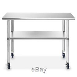 Commercial Stainless Steel Kitchen Food Prep Work Table with 4 Casters 24 x 48