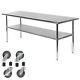 Commercial Stainless Steel Kitchen Food Prep Work Table With 4 Casters 30 X 72