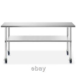 Commercial Stainless Steel Kitchen Food Prep Work Table with 4 Casters 30 x 72