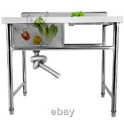 Commercial Stainless Steel Kitchen Prep Utility Sink with Drainboard+Compartment