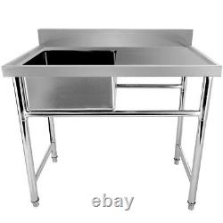 Commercial Stainless Steel Kitchen Prep Utility Sink with Drainboard+Compartment