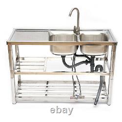 Commercial Stainless Steel Kitchen Prep Utility Sink with Drainboard + Compartment