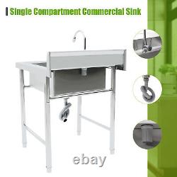 Commercial Stainless Steel Kitchen Restaurant Sink Laundry Tub 1 Bowl Waste Incl