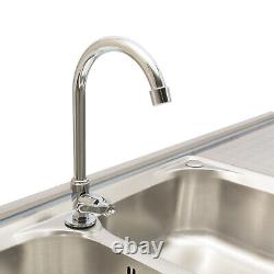 Commercial Stainless Steel Kitchen Sink Faucet + Drainboad Set Double Bowl