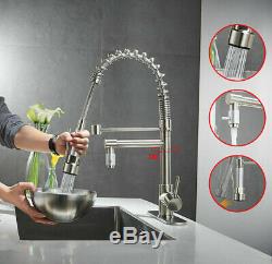 Commercial Stainless Steel Kitchen Sink Faucet Pull Down Sprayer Spring Mixer