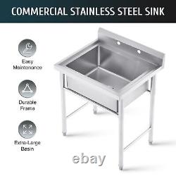Commercial Stainless Steel Kitchen Sink with Heavy Duty Basin Tall Backsplash