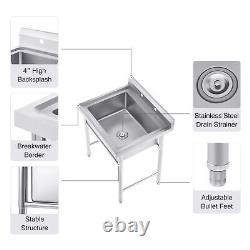 Commercial Stainless Steel Kitchen Sink with Heavy Duty Basin Tall Backsplash