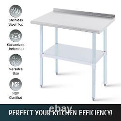 Commercial Stainless Steel Kitchen Table w Adjustable Shelf Backsplash 36x24 in
