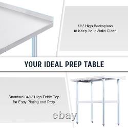Commercial Stainless Steel Kitchen Table w Adjustable Shelf Backsplash 36x24 in