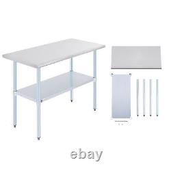 Commercial Stainless Steel Kitchen Table w Adjustable Shelf Backsplash 48x24 in