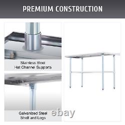 Commercial Stainless Steel Kitchen Table w Adjustable Shelf Backsplash 60x24 in