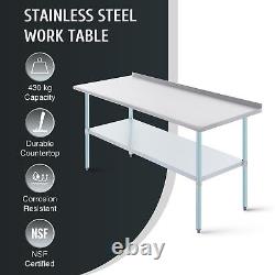 Commercial Stainless Steel Kitchen Table w Adjustable Shelf Backsplash 72x30 in