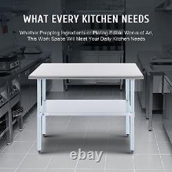 Commercial Stainless Steel Kitchen Table w Adjustable Shelf Bullet Feet 48x24 in