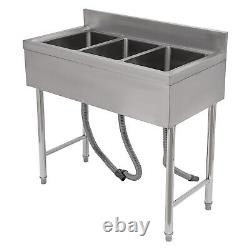 Commercial Stainless Steel Kitchen Three 3 Compartment Bay Sink with Faucet