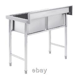 Commercial Stainless Steel Kitchen Utility Sink w Backsplash 2 Compartments US