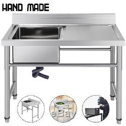 Commercial Stainless Steel Kitchen Utility Sink with Drainboard 39 wide Handmade