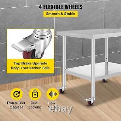 Commercial Stainless Steel Kitchen Work Food Prep Table 36 x 24 with Casters