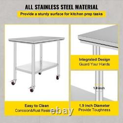 Commercial Stainless Steel Kitchen Work Food Prep Table 36 x 24 with Casters