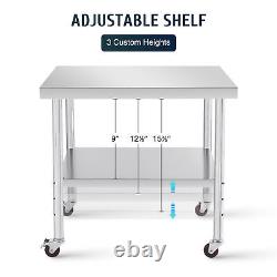 Commercial Stainless Steel Meal Prep Table w Shelf Casters Kitchen Table 36x30