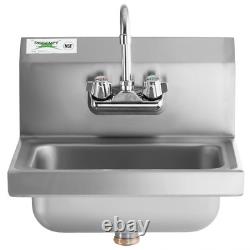 Commercial Stainless Steel NSF Wall Mount Hand Wash Sink with Faucet 17 x 15