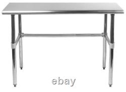 Commercial Stainless Steel Open Base Work Table with 2 Tier Overshelf