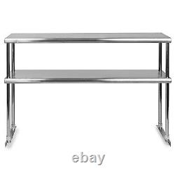 Commercial Stainless Steel Open Base Work Table with 2 Tier Overshelf and Drawer