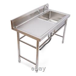 Commercial Stainless Steel Prep Sink Catering Basin Unit +Drainboard For Kitchen