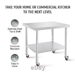 Commercial Stainless Steel Prep Table Work Table w Wheels & Shelf Kitchen