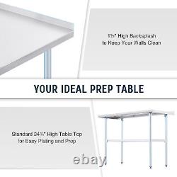 Commercial Stainless Steel Prep Table w Adjustable Shelf Feet Backsplash 48x24