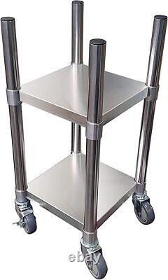 Commercial Stainless Steel Rice Warmer Cart Stand with Wheels 14 x 14