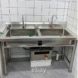 Commercial Stainless Steel Sink Anti-Rust Double-Bowl Utility Sinks New