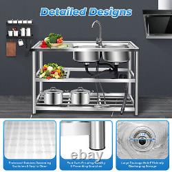 Commercial Stainless Steel Sink Bowl Kitchen Catering Prep Table 2 Compartment