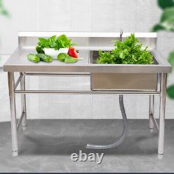 Commercial Stainless Steel Sink Bowl Kitchen Catering Prep Table With Drainboard