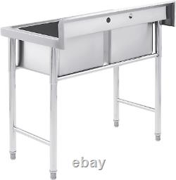 Commercial Stainless Steel Sink, Free Standing Utility Double Bowl Restaurant Si