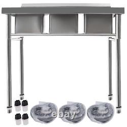 Commercial Stainless Steel Sink Kitchen/Laundry Splash-proof 3 Compartment Sink