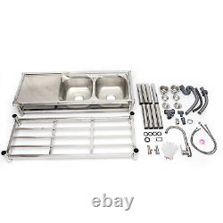 Commercial Stainless Steel Sink Kitchen Utility Sink 2 Compartment + Prep Table