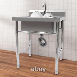Commercial Stainless Steel Sink With Drainboard Sink Station Camping Sink US
