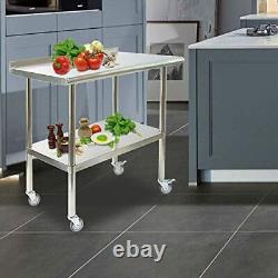 Commercial Stainless Steel Table With Caster Wheels 36x24in Kitchen Worktables W