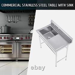 Commercial Stainless Steel Table with 18x16 in Sink Utility Sink with Drainboard