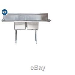 Commercial Stainless Steel Two 2 Compartment Sink 56x22 Bowl Size 14x16