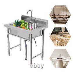 Commercial Stainless Steel Utility Prep Sink 1 Compartment withBasins Backsplash