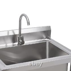 Commercial Stainless Steel Utility Prep Sink 1 Compartment withBasins Backsplash