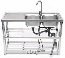 Commercial Stainless Steel Utility Sink & Faucet Combo with Strainer, 47 inch